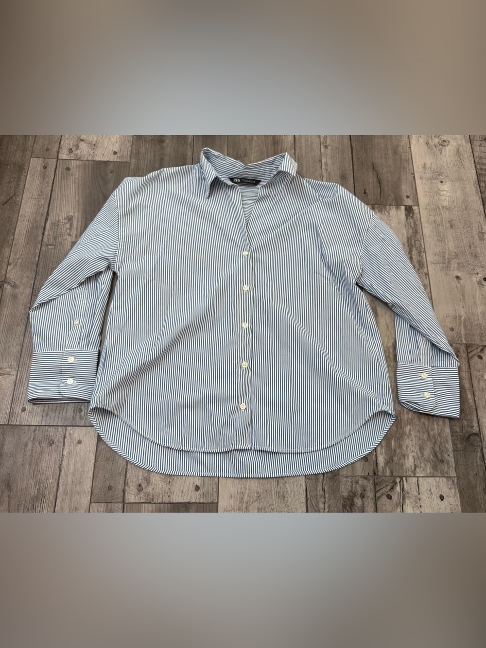 ZARA Striped Oversized Button-Down Oxford Shirt Preppy Blue White Small